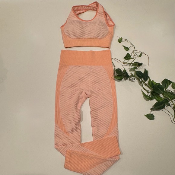Unbranded Other - Peach Seamless Scrunch Set Contour Gym Workout Leggings Activewear S